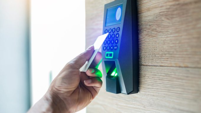 Close-up of electronic keypad lock for secure entry